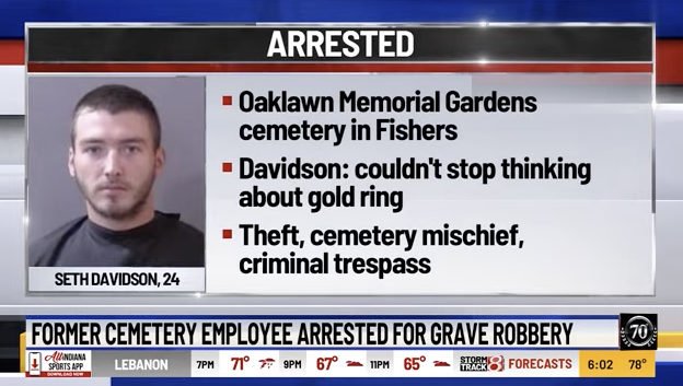 Seth Davidson arrested cemetery worker mugshot